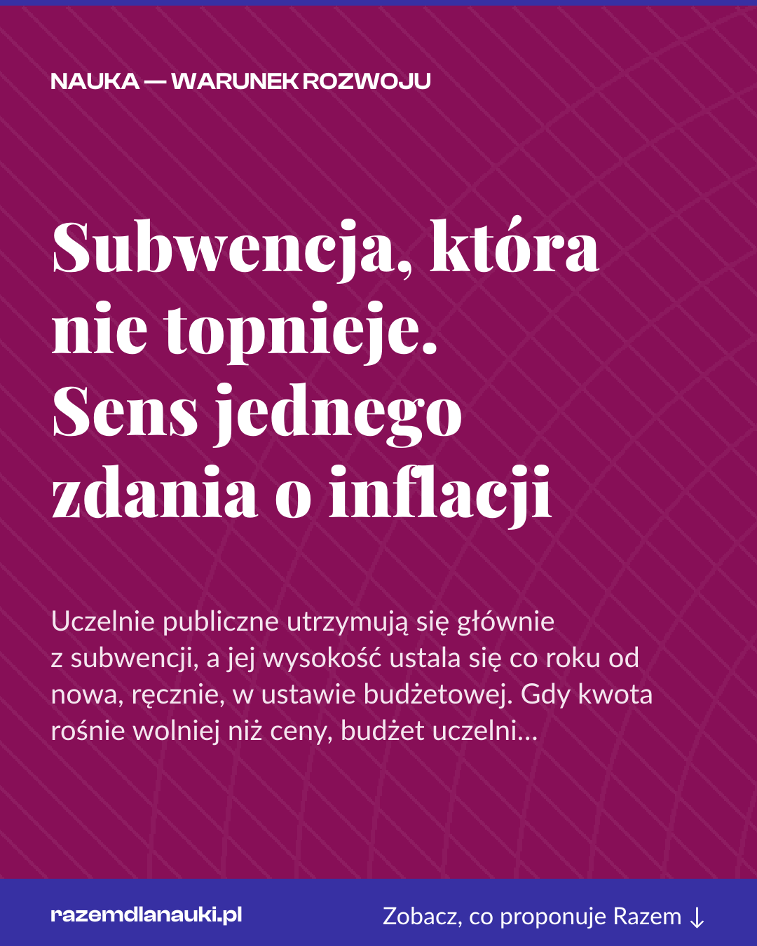 Grafika pionowa do udostępnienia: Subwencja, która nie topnieje. Sens jednego zdania o inflacji