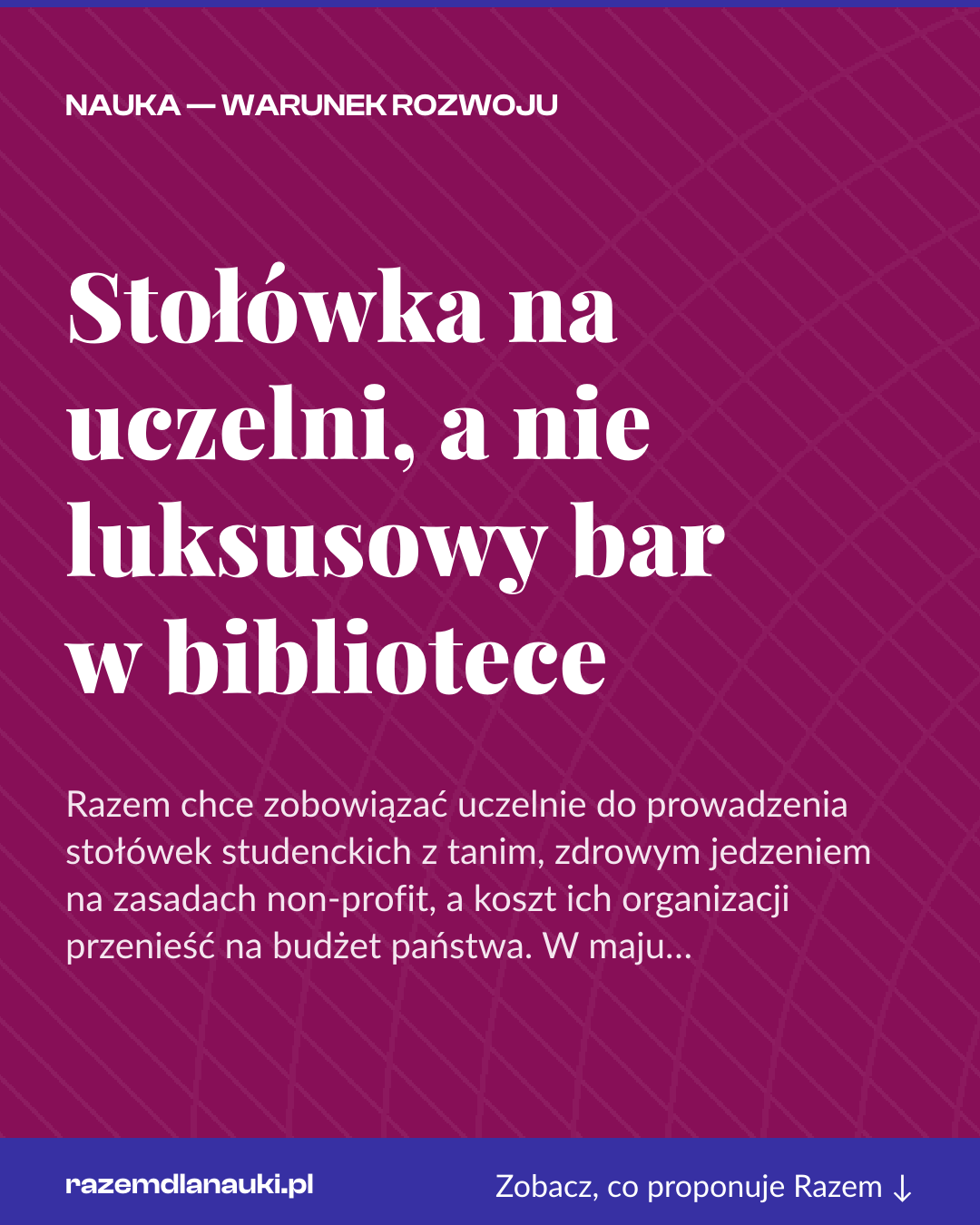 Grafika pionowa do udostępnienia: Stołówka na uczelni, a nie luksusowy bar w bibliotece