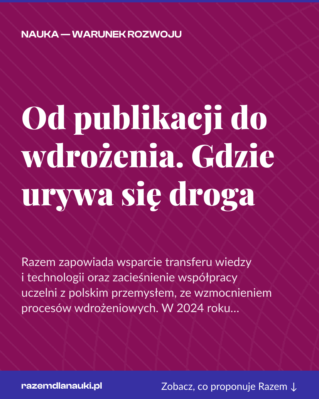 Grafika pionowa do udostępnienia: Od publikacji do wdrożenia. Gdzie urywa się droga