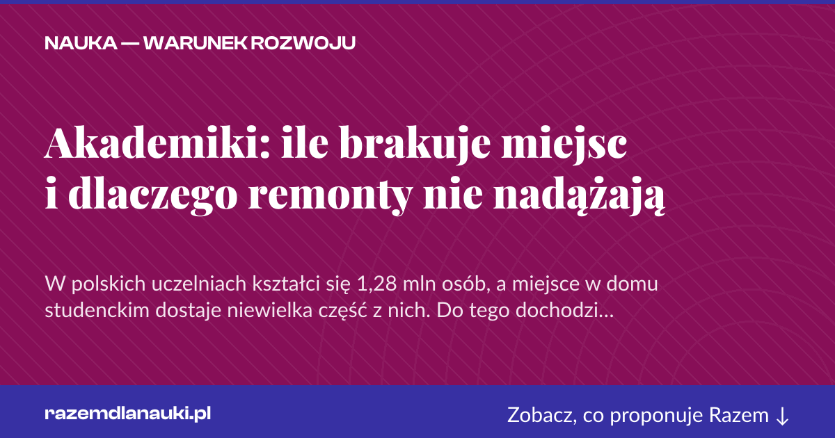 Karta social do udostępnienia: Akademiki: ile brakuje miejsc i dlaczego remonty nie nadążają