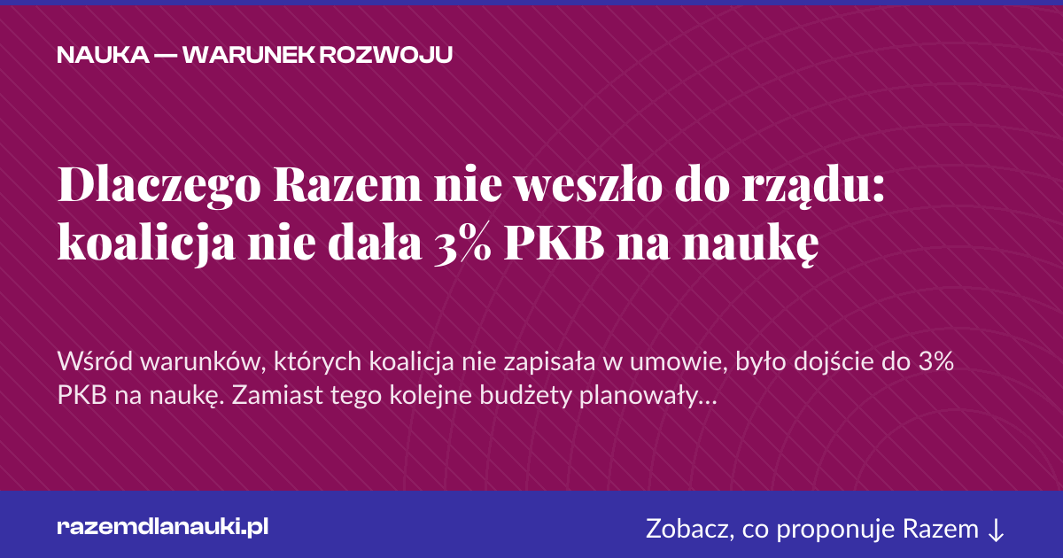Karta social do udostępnienia: Dlaczego Razem nie weszło do rządu: koalicja nie dała 3% PKB na naukę