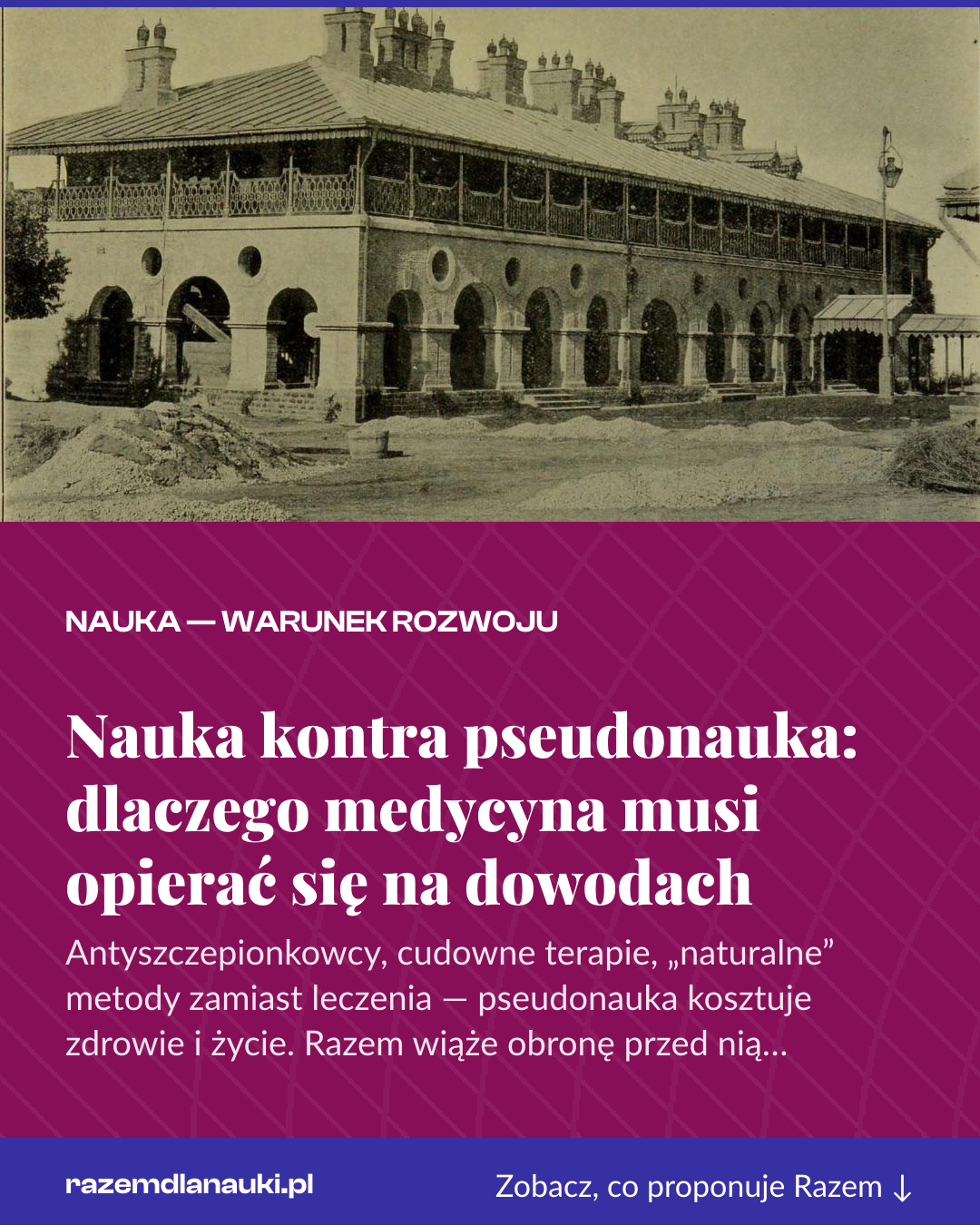 Grafika pionowa do udostępnienia: Nauka kontra pseudonauka: dlaczego medycyna musi opierać się na dowodach