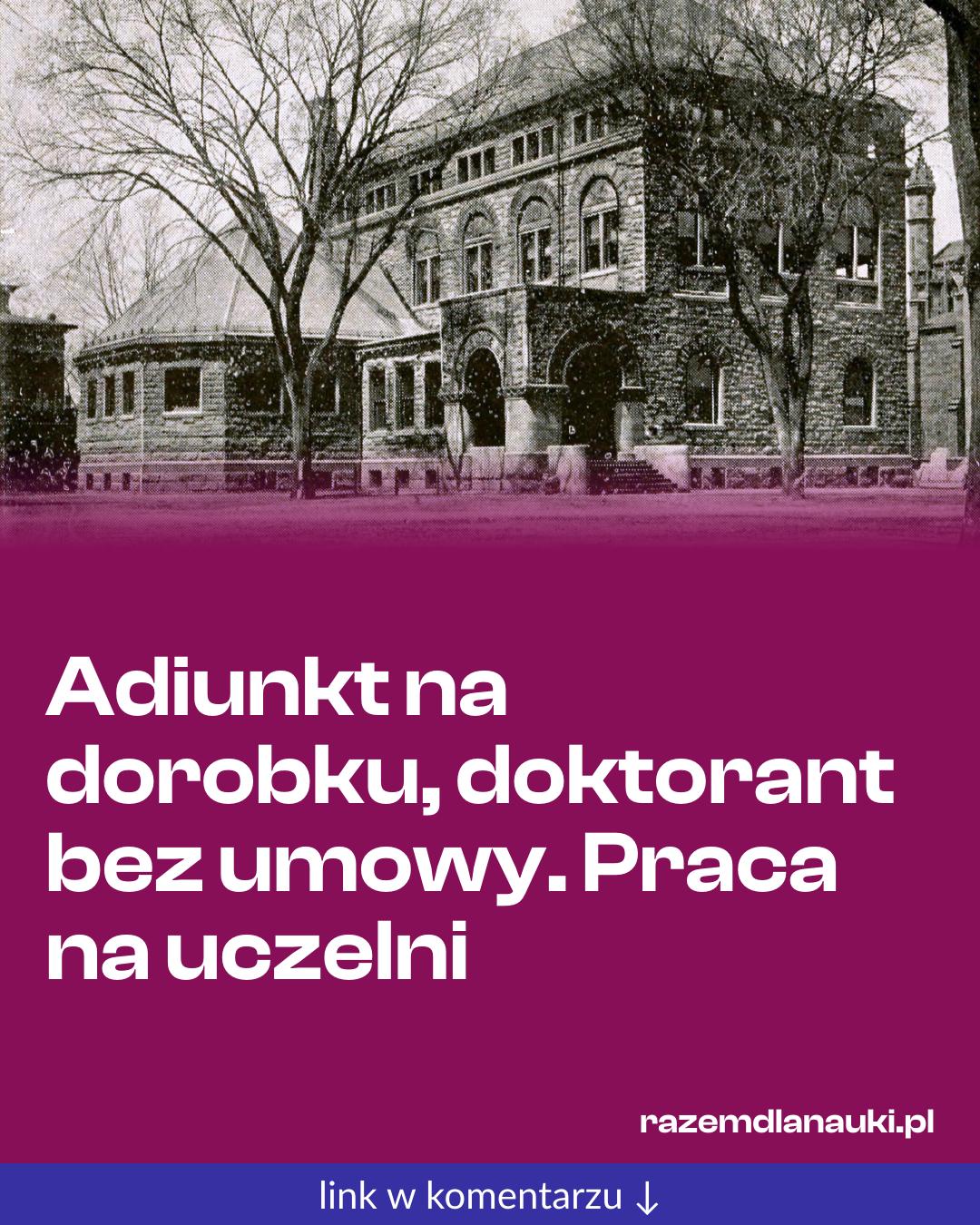 Grafika do udostępnienia: Adiunkt na dorobku, doktorant bez umowy. Praca na uczelni
